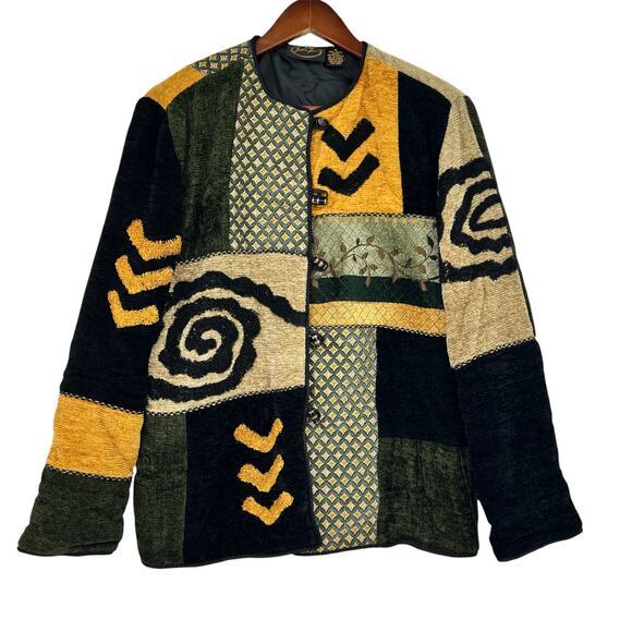 Vintage Jackets & Blazers - VINTAGE 90's Jacket Wearable Art Size Small Art To Wear Tapestry Lined kitschy